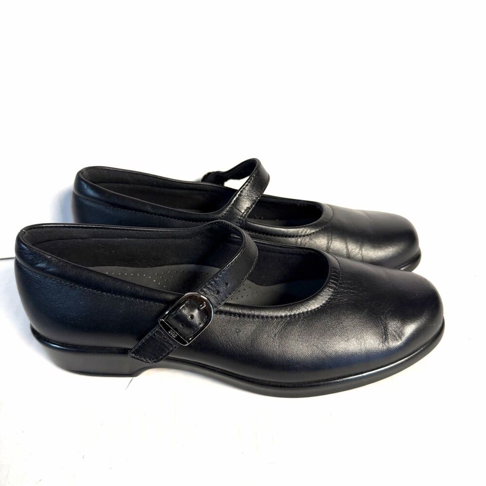 SAS Mary Jane Shoes Womens Sz 7 Black Leather Comfort Flats Walking Comfortable